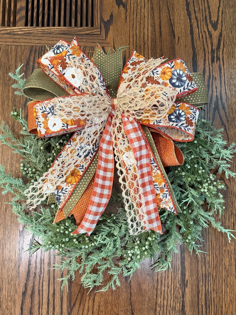 Rustic Orange & Green Harvest Bow Wreath Accent by